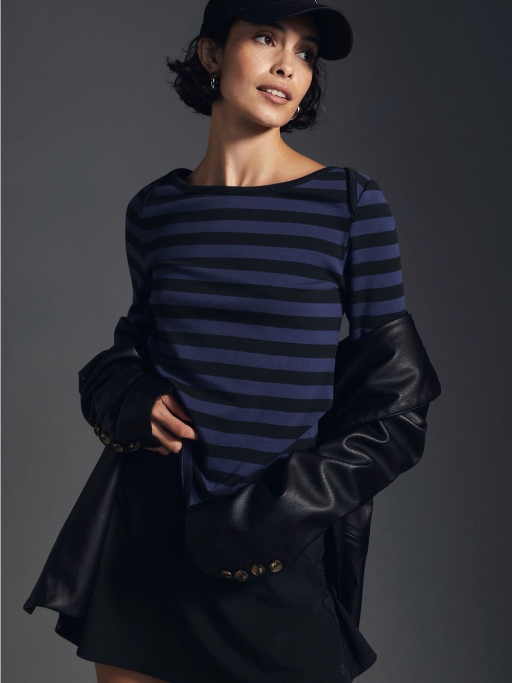 Maeve by Anthropologie Boatneck Top- Black & Blue